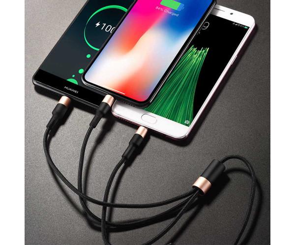 Кабель Data Hoco X26 Xpress 3в1 Lightning/Micro USB/Type-C 2,0A 1 м Чорно-червоний - фото 5