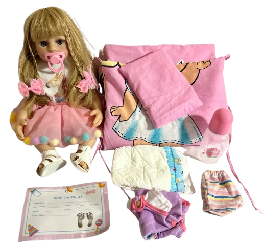 Кукла с волосами спальником и пижамой Reborn девочка винил 55 см (1167)