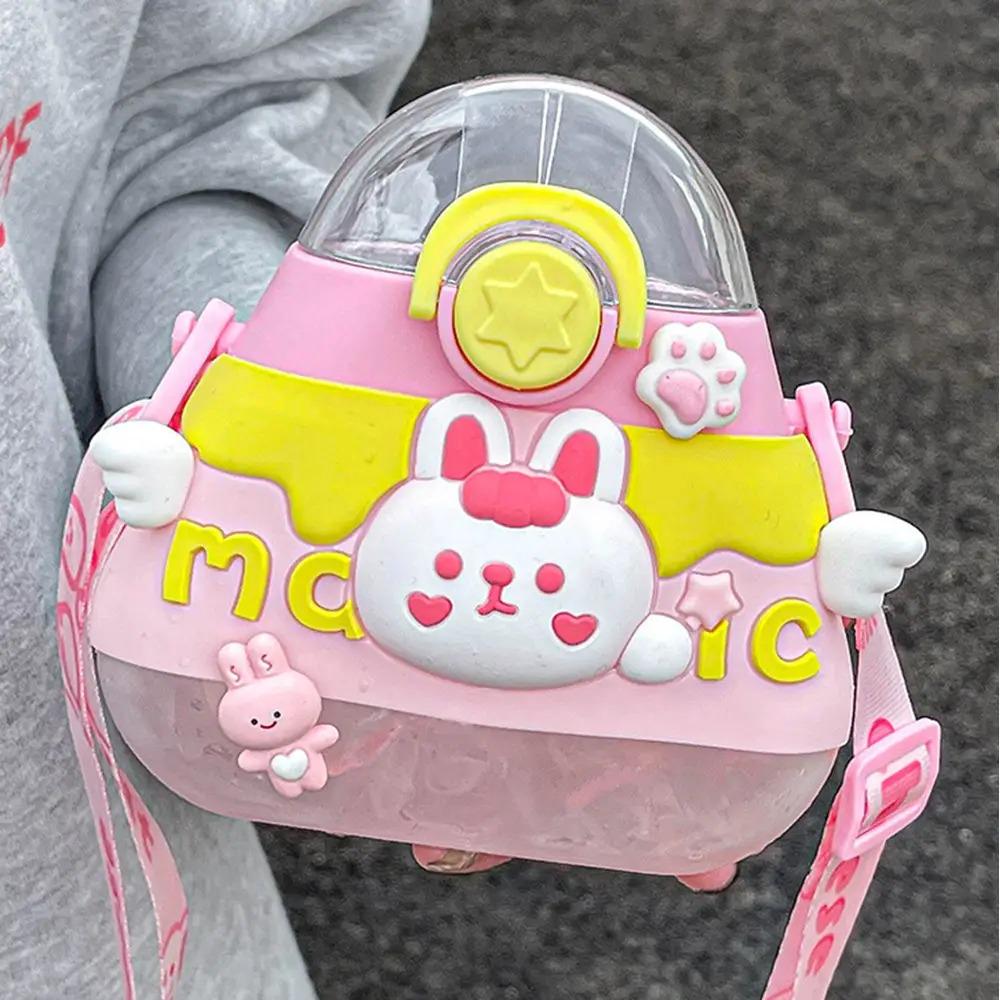 Дитяча пляшка для води з силіконовою трубочкою та ремінцем POP02313 520 мл Рожевий - фото 4