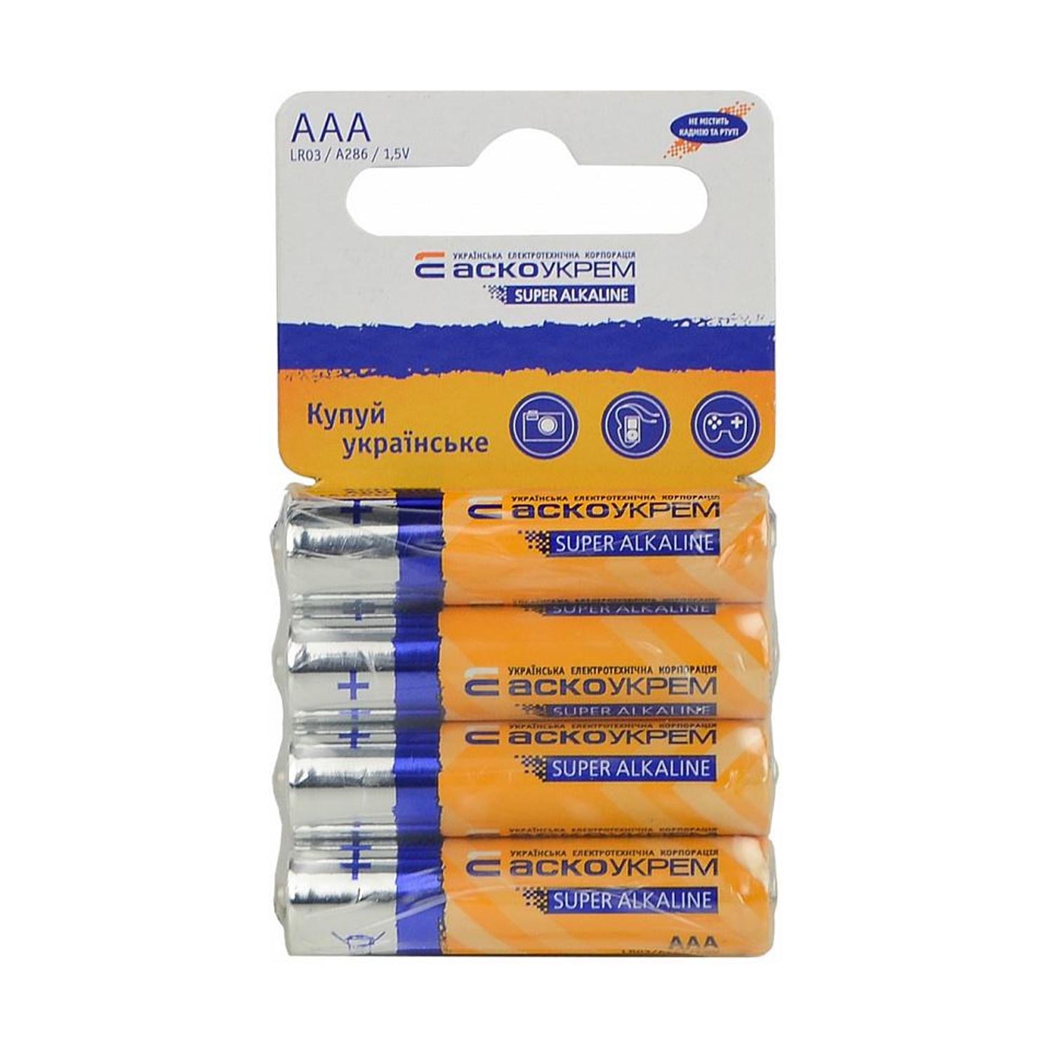 Батарейка АСКО-УКРЕМ ААА щелочная 1,5V shrink card 4 шт. (Аско.LR03.SC4)