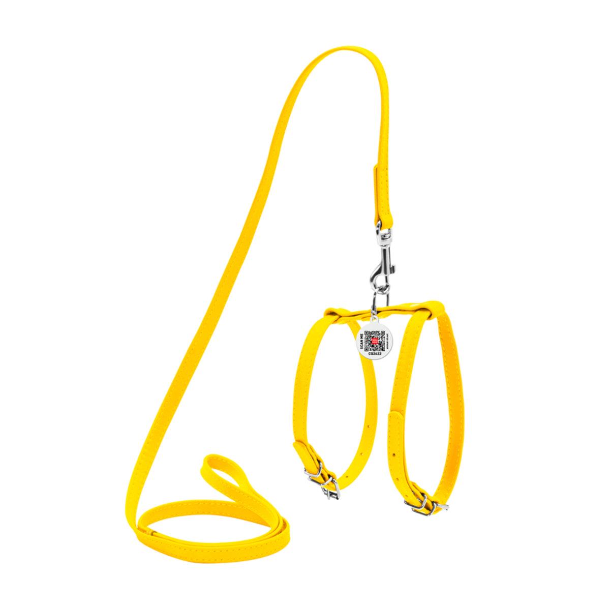 Шлея для собак Waudog Glamour с поводком кожаная 12 мм 25-33/35-43 см Желтый