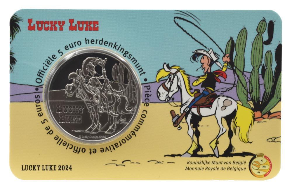 Коллекционная монета Бельгия 5 евро 2024 UNC Lucky Luke в сувенирной упаковке (М20752)