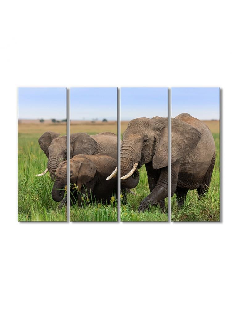Картина модульная Папа, мама и я - семья слонов 4 модуля 120x180 см