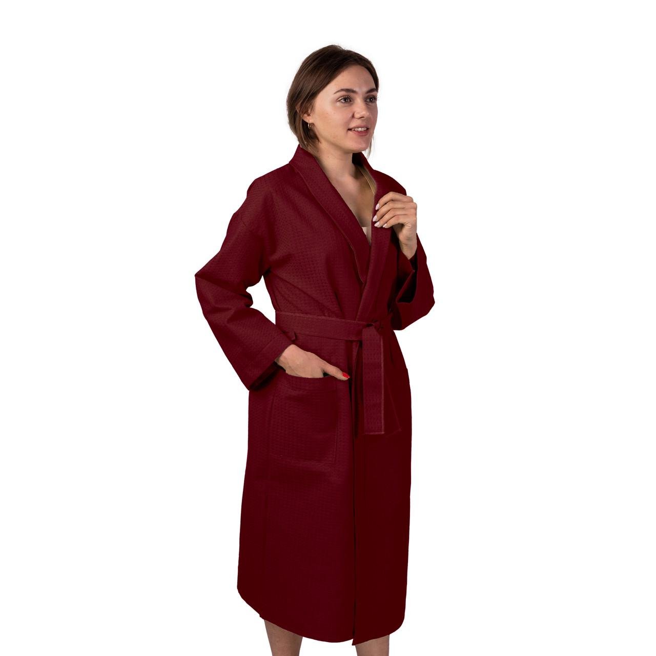Халат вафельний Luxyart Кімоно р. 42-44 S бавовна Бордовий (LS-7196)