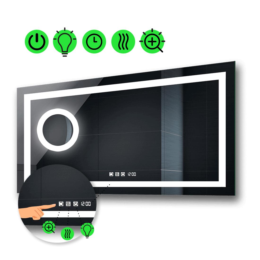 LED-зеркало 70x60 см с тремя сенсорами/часами/подогревом и линзой с подсветкой Karnet (karnetg09)