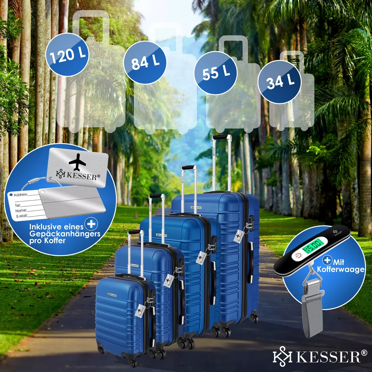 Набір із 4 дорожніх валіз KESSER із твердим корпусом S M/L/XL Синій - фото 4 Набір із 4 дорожніх валіз KESSER із твердим корпусом S M/L/XL Синій - фото 4