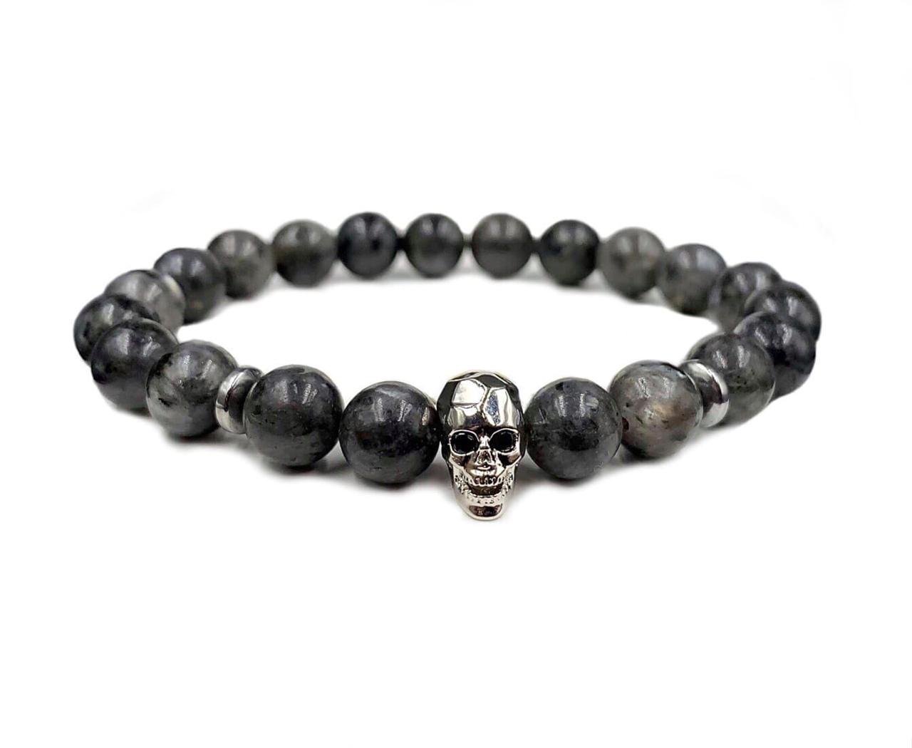 Браслет із лабрадориту з черепом р. 14 (14017)