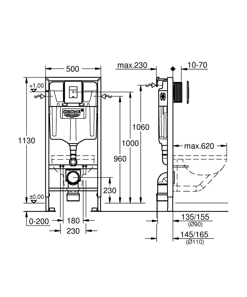 Інсталяційна система для унітазу Grohe Rapid SL 39449000 з кнопкою Хром (224779) - фото 2