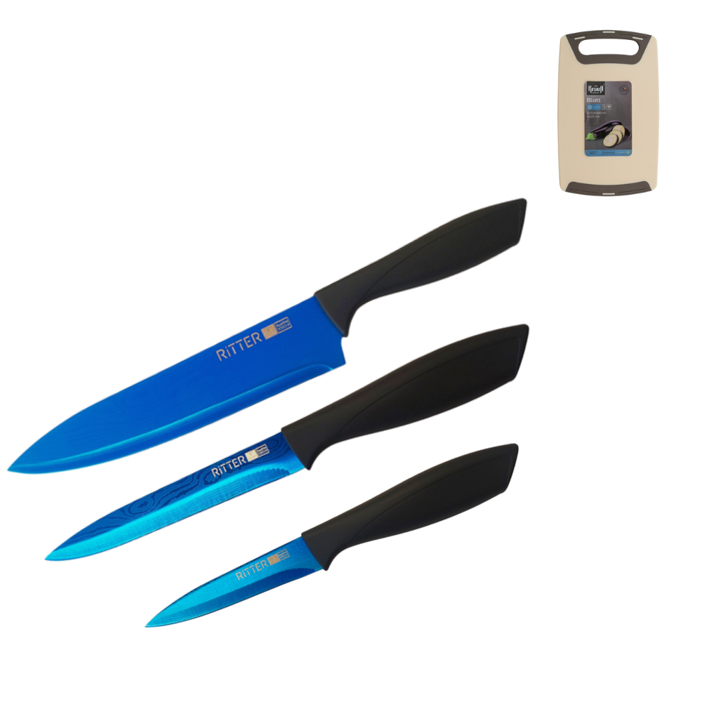 Набір ножів Krauff Ritter з обробною дошкою Blatt 3 шт. (28802) - фото 1 Набір ножів Krauff Ritter з обробною дошкою Blatt 3 шт. (28802) - фото 1