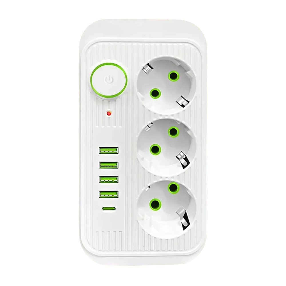 Удлинитель 3 розетками 4 USB/1 Type-C с предохранителем 2500 Вт 3 м Белый (1074-3) Удлинитель 3 розетками 4 USB/1 Type-C с предохранителем 2500 Вт 3 м Белый (1074-3)