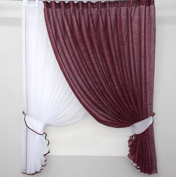 Шторки кухонные шифон 310х170 см Белый/Бордовый (101к)