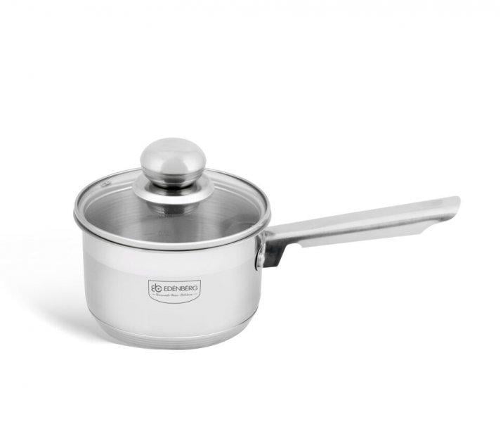 Ковш со стеклянной крышкой Edenberg EB-3032 из нержавеющей стали 1 л 14х8,5 см