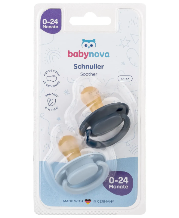 Пустышка круглая Baby Nova латексная 0-24 месяцев 2 шт. Голубо-синий (143925) - фото 7 Пустышка круглая Baby Nova латексная 0-24 месяцев 2 шт. Голубо-синий (143925) - фото 7