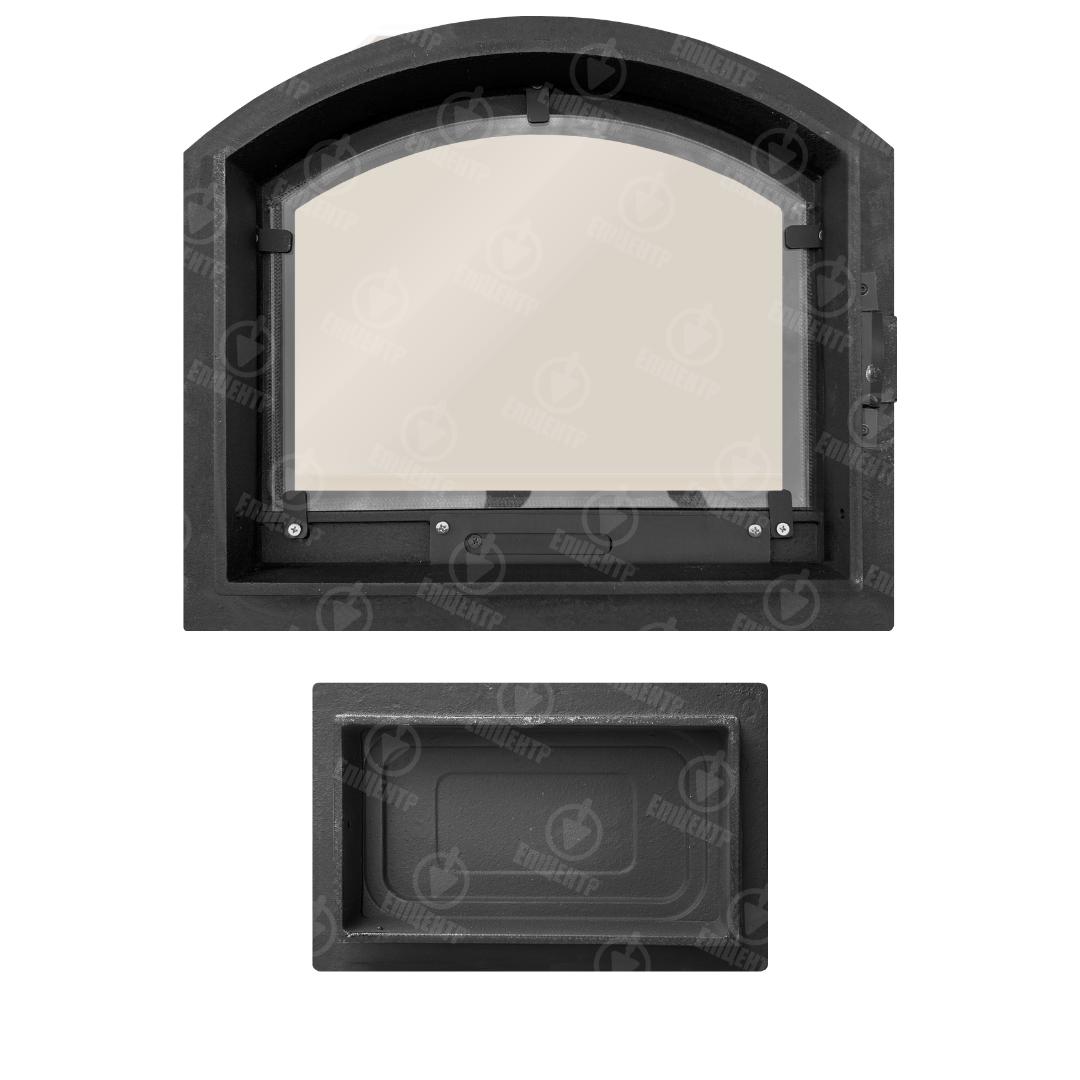 Комплект чавунних дверцят замковий з регулятором тяги з вогнетривким склом 490x420 мм/піддувальний замковий 265x165 мм - фото 3