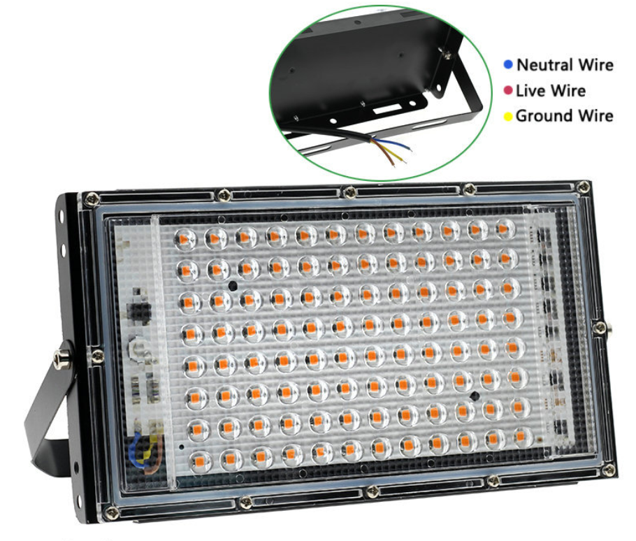 Фитолампа-прожектор 96 LED 240х125 мм для растений и рассады 100 Вт без проволоки и выключателя - фото 2