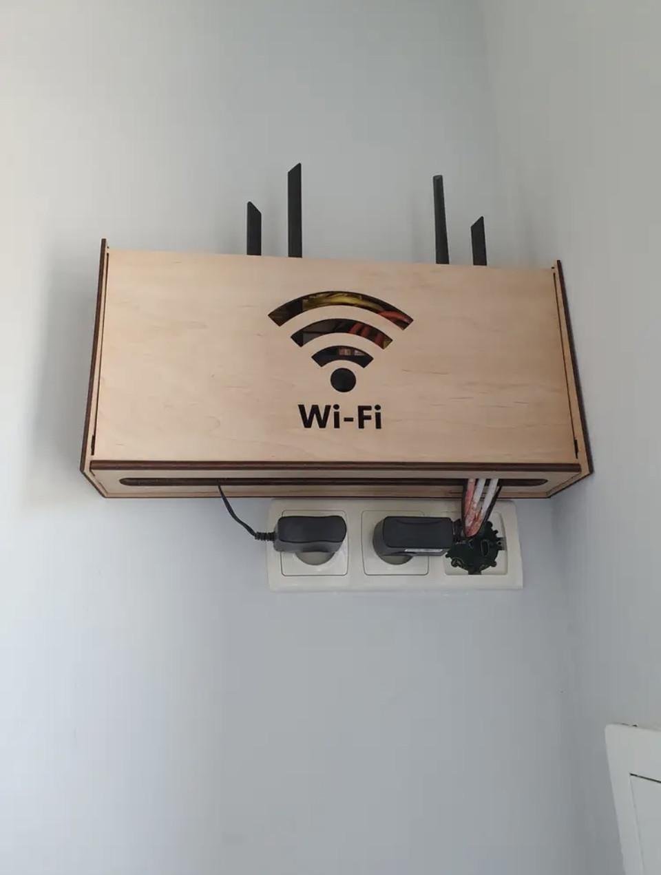 Коробка для роутера Wi-Fi деревянная на стену 40х20х8 см Светлое дерево (156) - фото 5