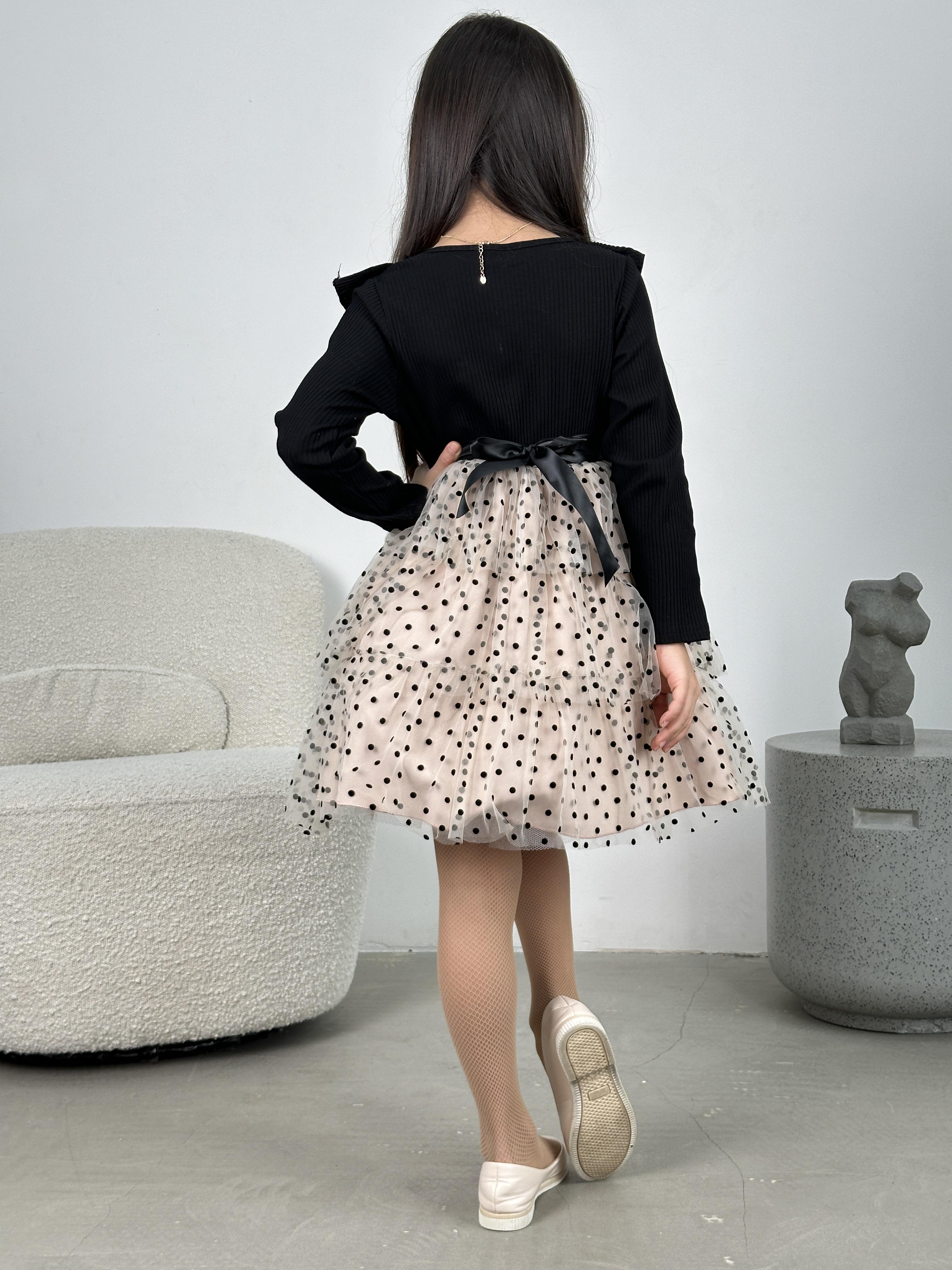 Платье праздничное детское KatyKids Эмилия с длинным рукавом и пышной юбкой в горох 90 см Черный с бежевым (11055360400) - фото 8 Платье праздничное детское KatyKids Эмилия с длинным рукавом и пышной юбкой в горох 90 см Черный с бежевым (11055360400) - фото 8