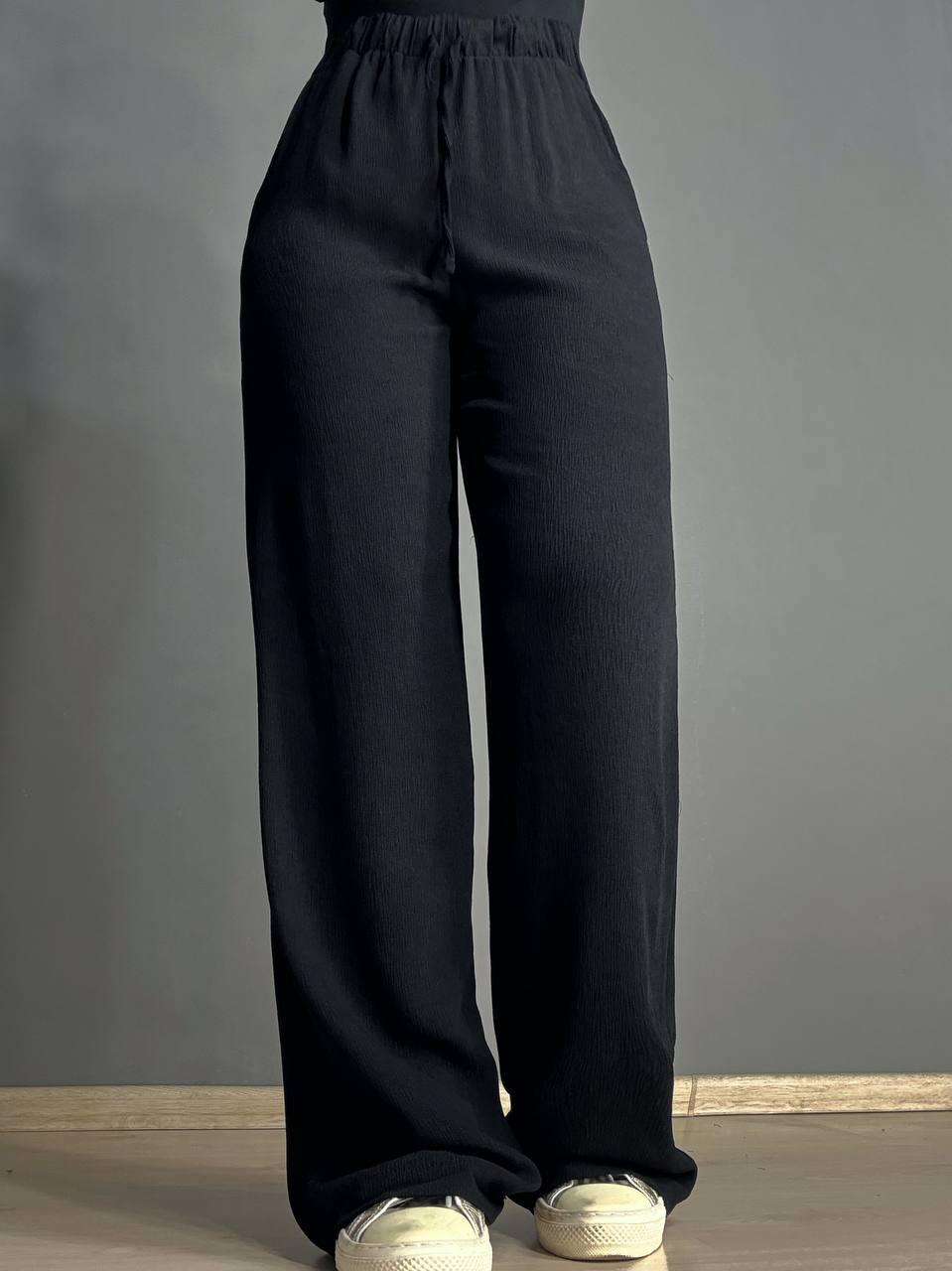 Брюки женские CLEW 0712 жатка палаццо на резинке S Черный (4767) - фото 4 Брюки женские CLEW 0712 жатка палаццо на резинке S Черный (4767) - фото 4