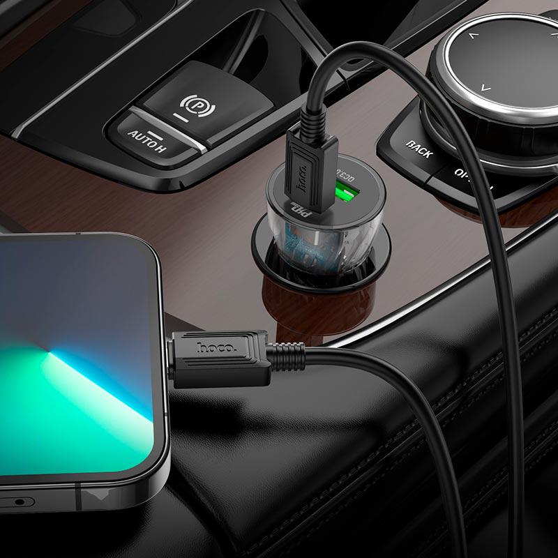 Автомобильное зарядное устройство Hoco Type-C to Lightning CableTransparent Discovery Edition Dual Port Z47A QC/PD 30W 3A Transparent/Black (11870423) - фото 5