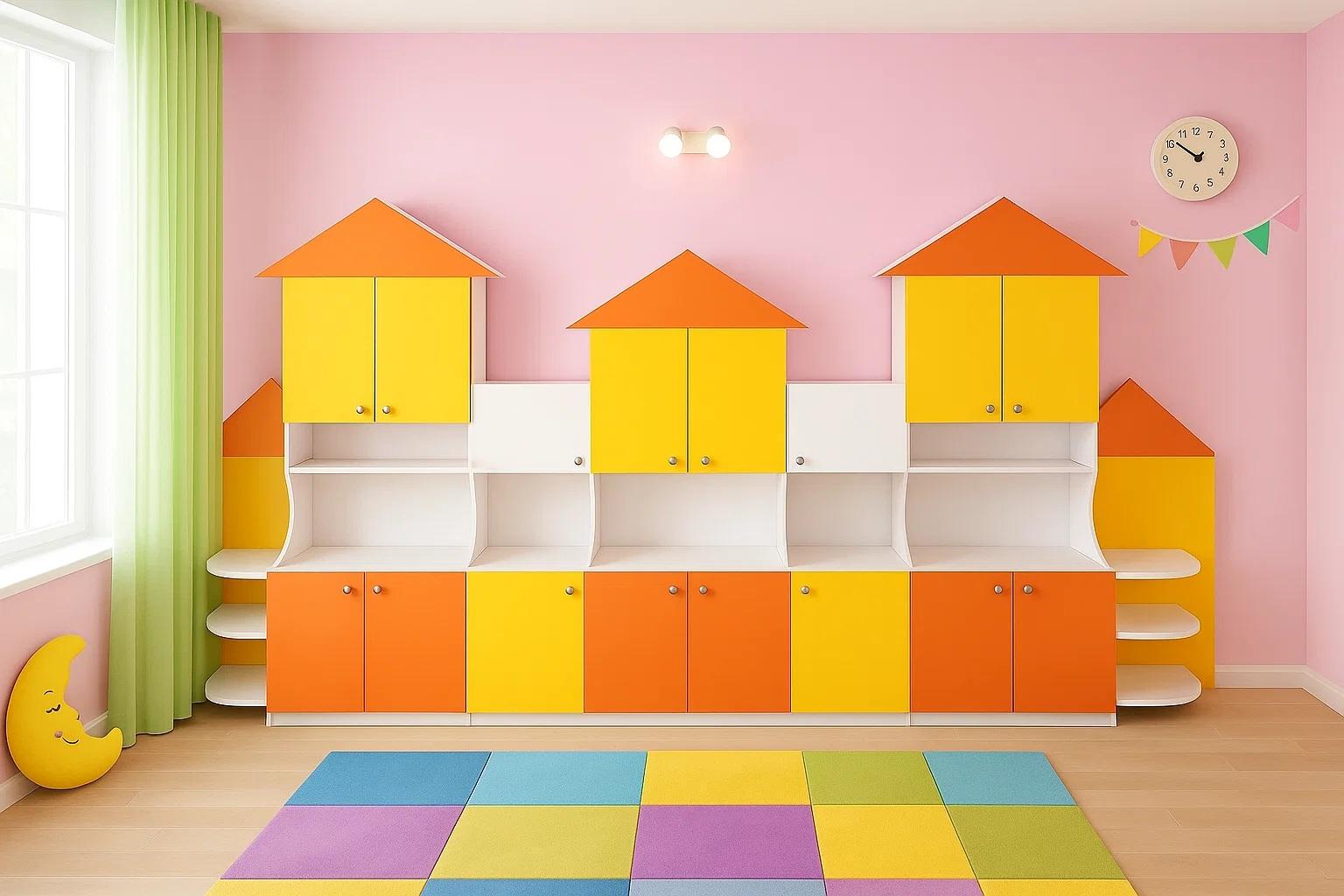 Детская стенка для игрушек GAP Деревня DS-879 3500x400x1500 мм Оранжевый