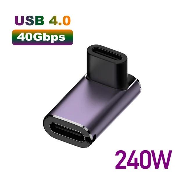 Переходник-адаптер угловой OTG USB Type-C F/F LED USB 4.0 40Gbps 240W 8K Metal Type-7 - фото 2