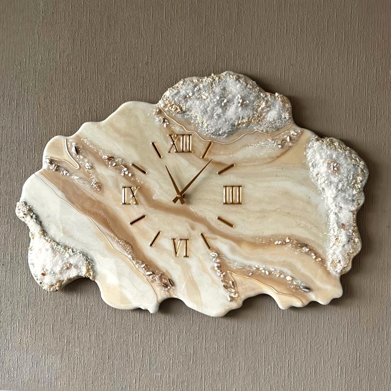 Часы настенные фигурные из эпоксидной смолы Срез камня 40х30 см