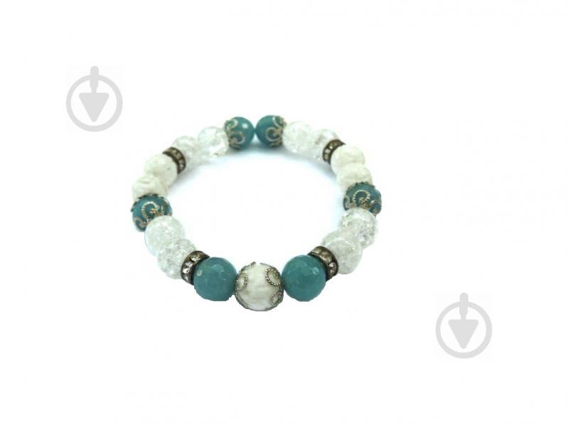 Жіночий браслет N17 Сніжний Кришталь, Різьблений Корал та Аквамарин (955017)