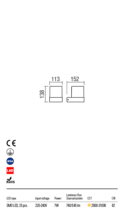 Бра уличное Redo Cube Ap LED Smd 7 W Ip54 Dg 3000K 5.1.2 (9559) - фото 3