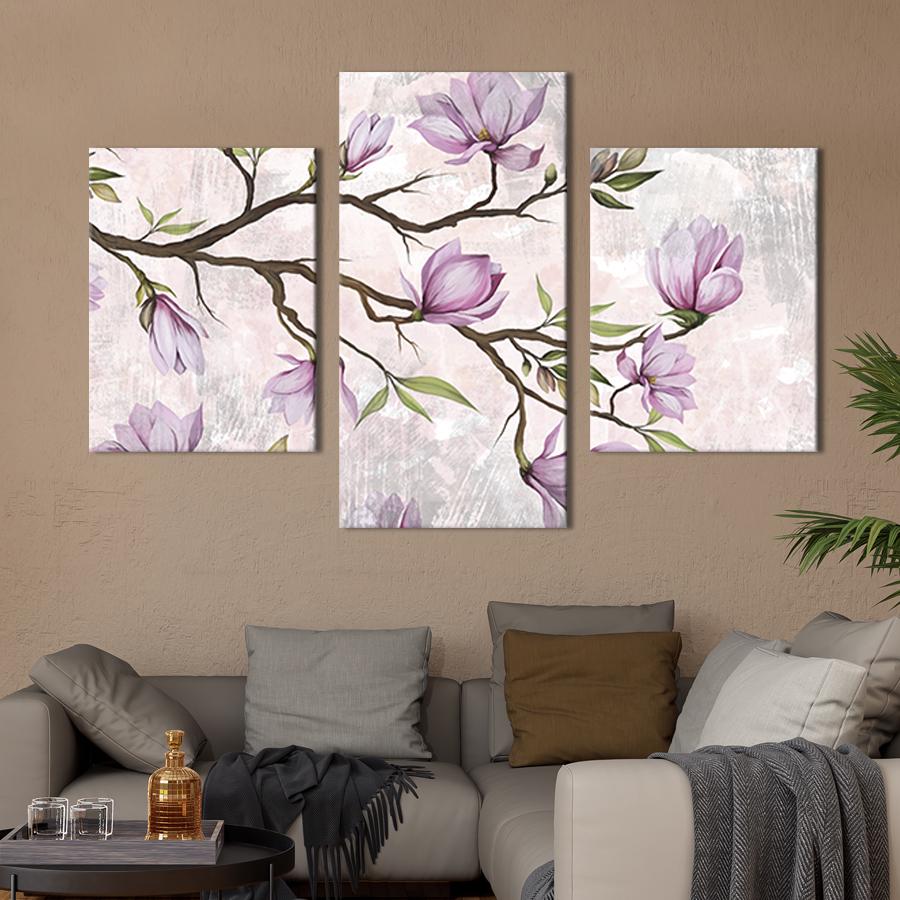 Модульная картина на холсте Триптих Ветка с цветами магнолии 141x90 см (270-32)