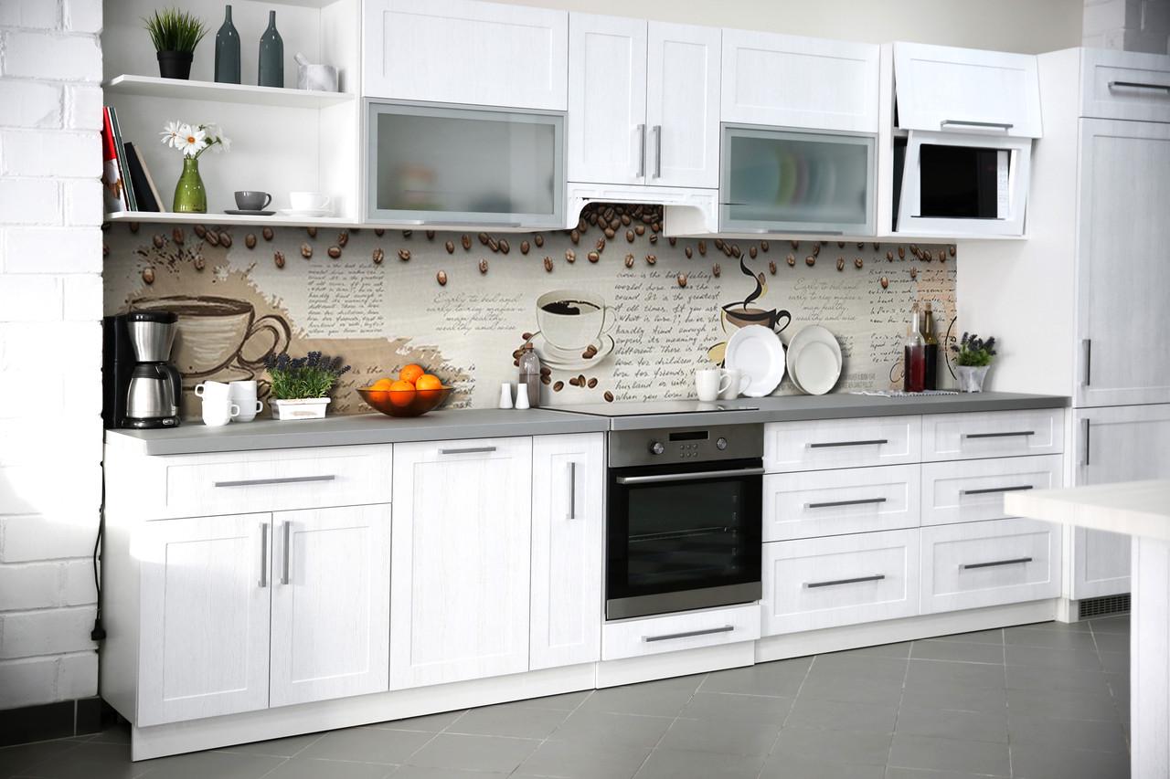 Кухонный фартук Кофейный винтаж из самоклеющейся виниловой пленки 60х300 см Бежевый