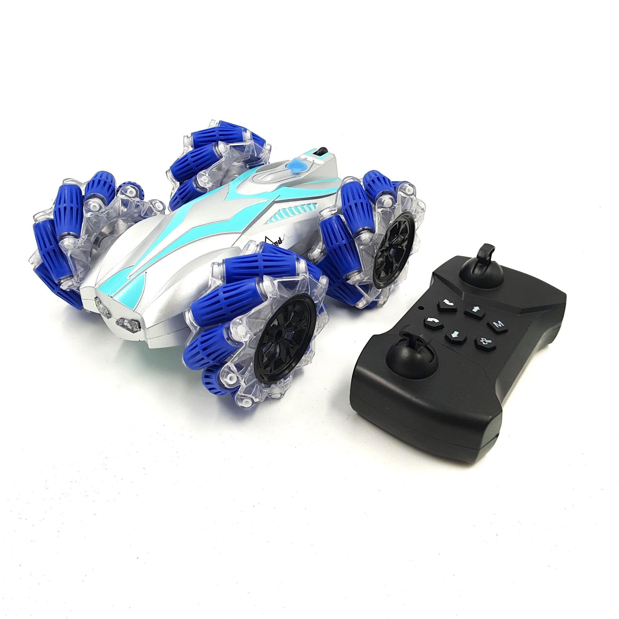 Машинка перевертыш Stunt Elf трюковая с пультом управления/парогенератором/подсветкой 3,7 V 18 см Cиний (117062s)