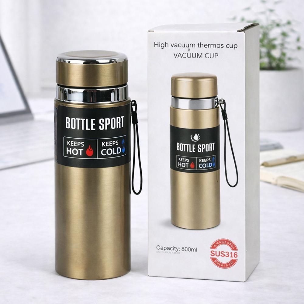 Термос вакуумный 124702 800 мл из нержавеющей стали 316 с ситечком и ремешком Золотистый Термос вакуумный 124702 800 мл из нержавеющей стали 316 с ситечком и ремешком Золотистый