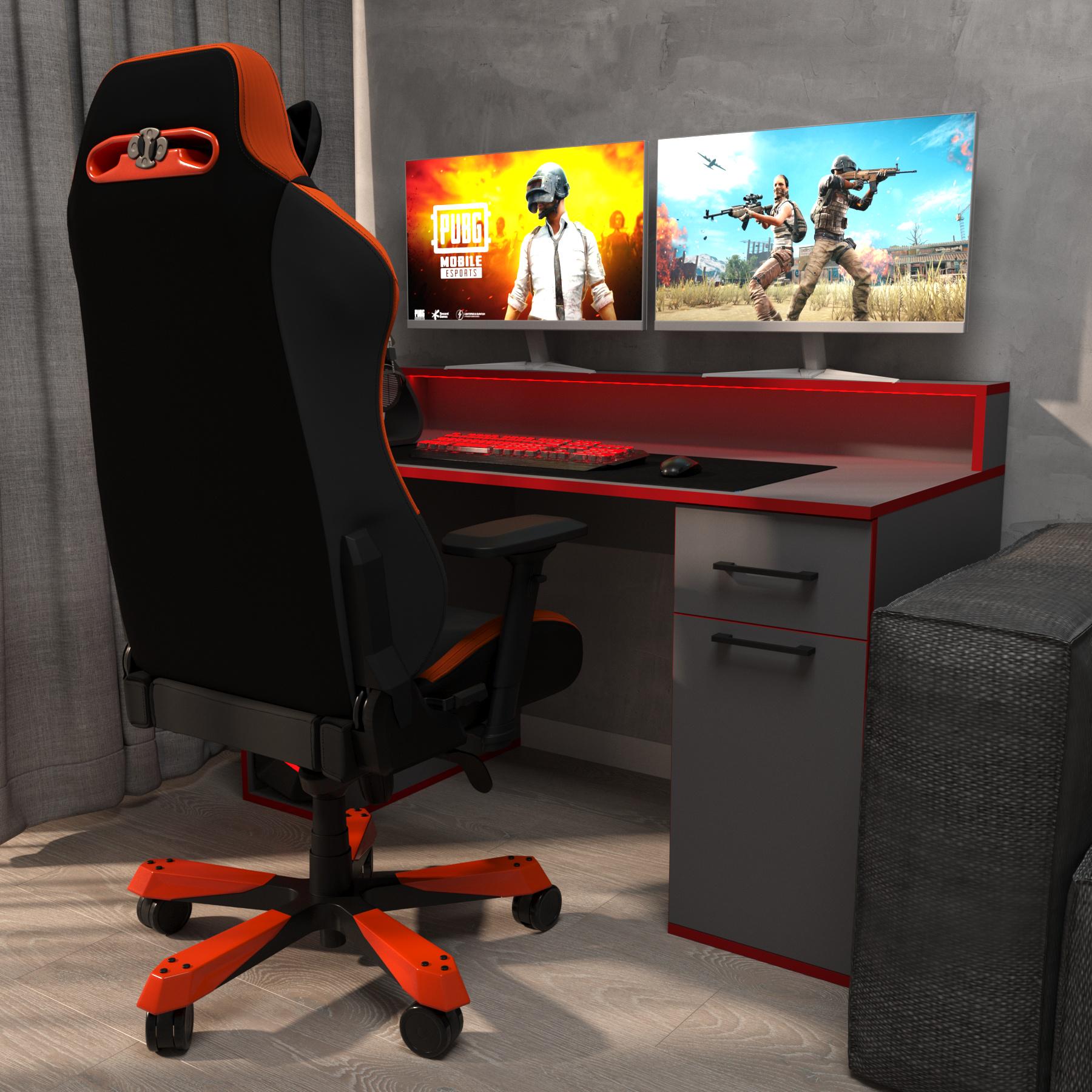 Компьютерный стол Mebellini Комбо MODERN 1250х710/860х600 мм Анрацит с красной кромкой (арт.SKEP1000-081) - фото 4 Компьютерный стол Mebellini Комбо MODERN 1250х710/860х600 мм Анрацит с красной кромкой (арт.SKEP1000-081) - фото 4