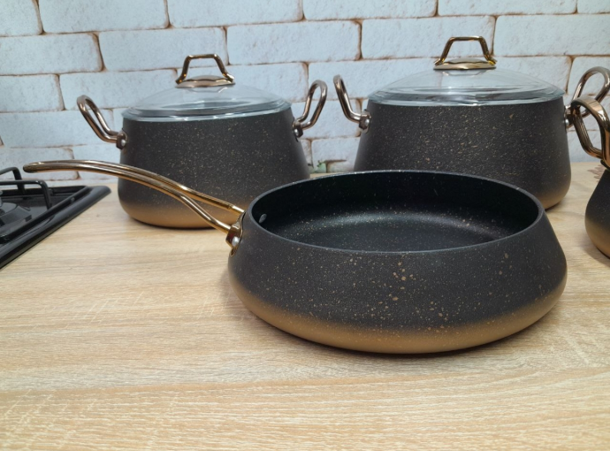 Набор посуды со сковородкой OMS с антипригарным покрытием для индукции 7 предметов Бронзовый (3041-bronze) - фото 2 Набор посуды со сковородкой OMS с антипригарным покрытием для индукции 7 предметов Бронзовый (3041-bronze) - фото 2