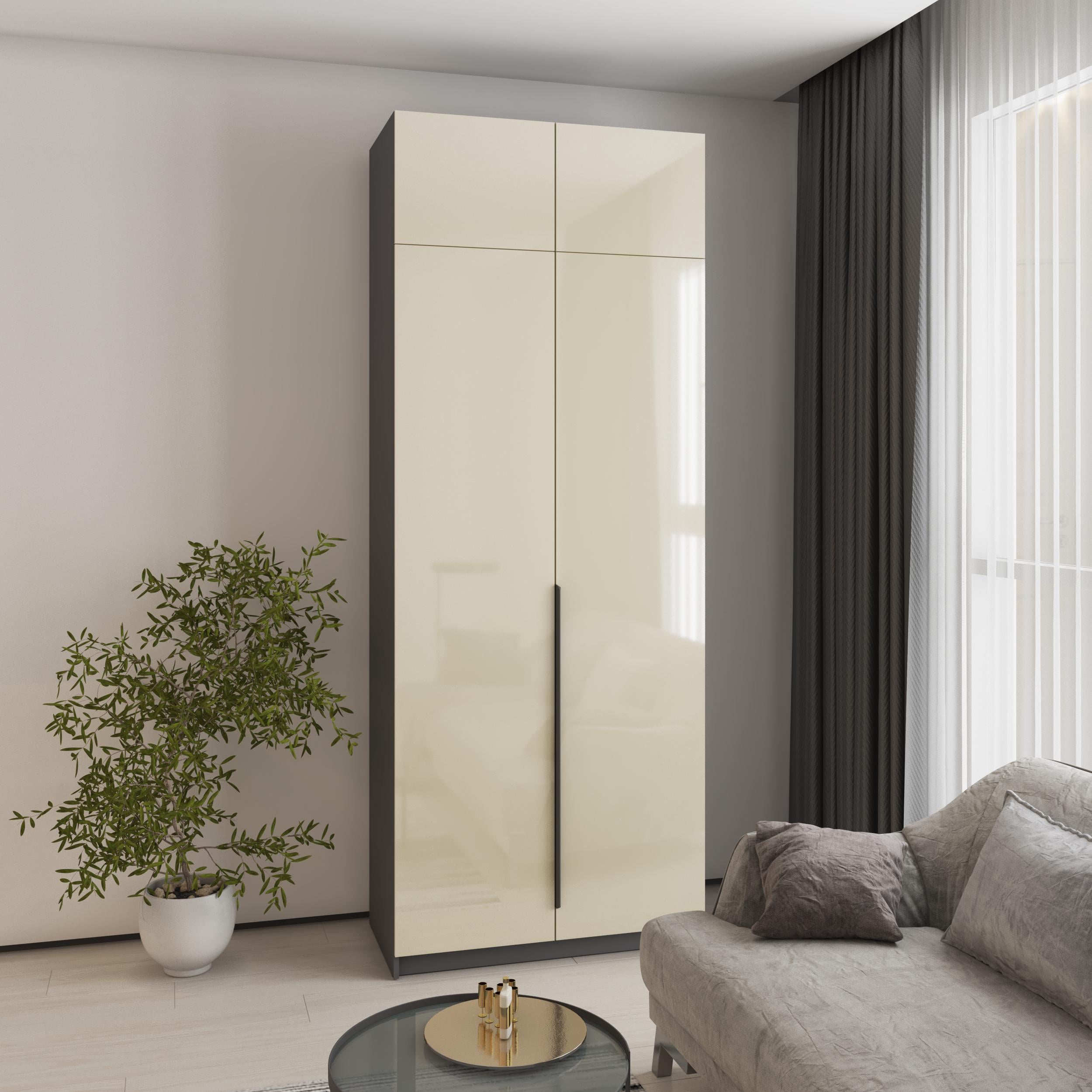 Шкаф 2-дверный с антресолью MebelStar Оскар Gloss BL-B комплект полок 100x52x260 см Антрацит/Альмонд (MBS-5396)