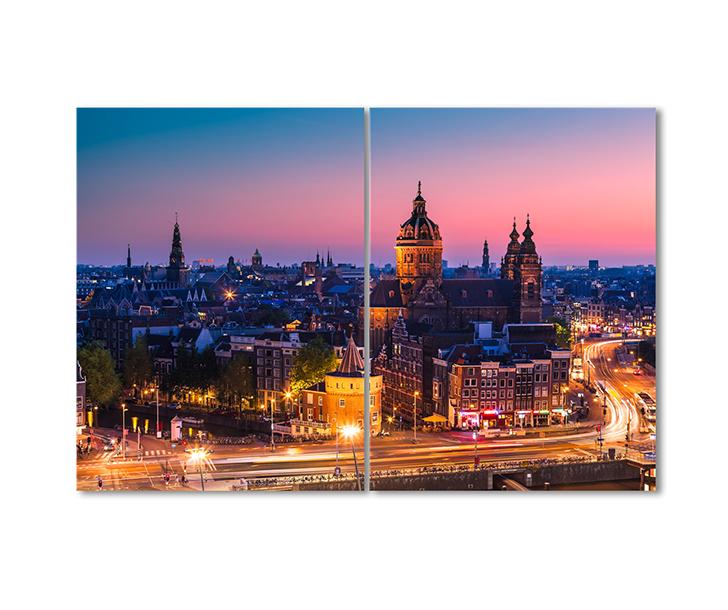 Картина модульная Вечерний Амстердам 2 модуля 90x135 см