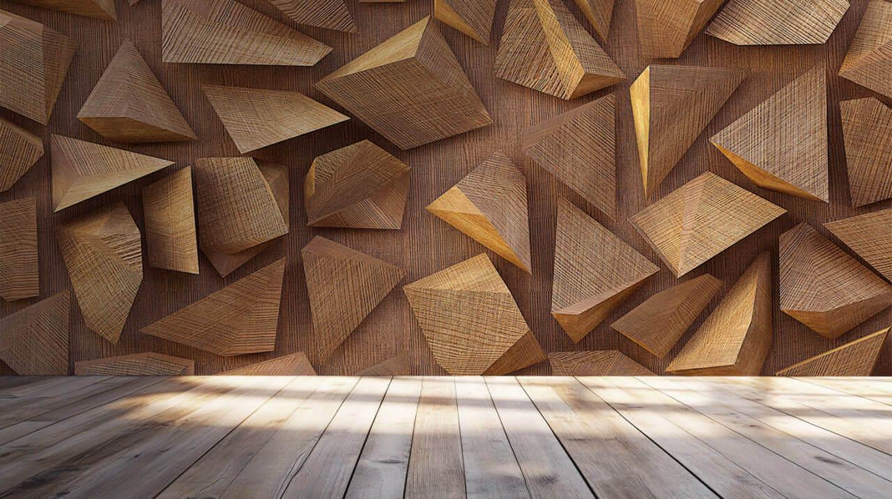 Фотообои флизелиновые Styleo Print-walls 3D Деревянные треугольники 040 300х200 см (Pw-040)