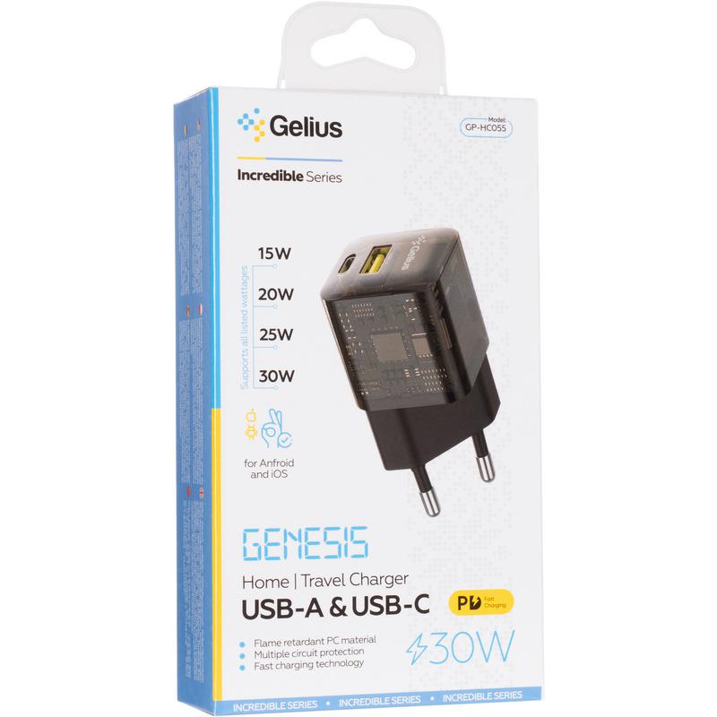 Зарядний пристрій мережевий Gelius Genesis GP-HC055 USB+Type-C 30W GaN Incredible series Transparent Black (94754) - фото 4 Зарядний пристрій мережевий Gelius Genesis GP-HC055 USB+Type-C 30W GaN Incredible series Transparent Black (94754) - фото 4