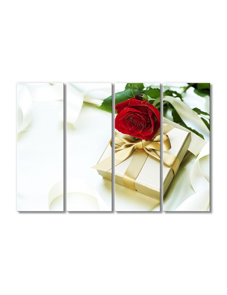 Картина модульная Позолоченный подарочек и роза 4 модуля 90x135 см