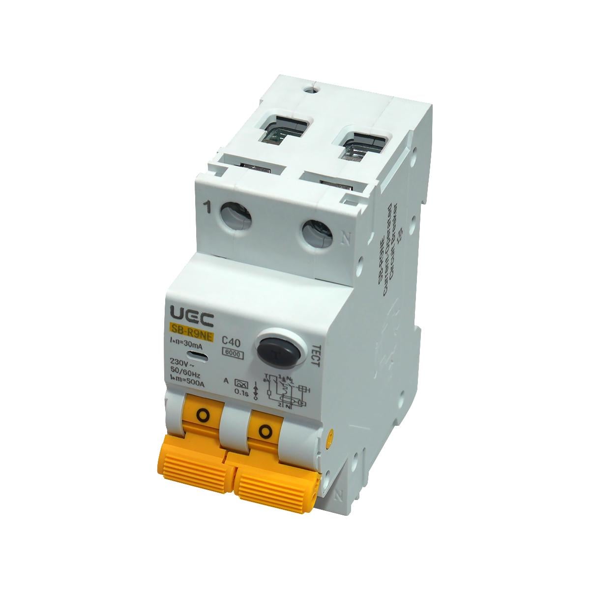 Дифференциальный выключатель UEC SB-R9NE 2P 40A 30mA 6kA C тип A (RCBO60-2-040-C-030-A)