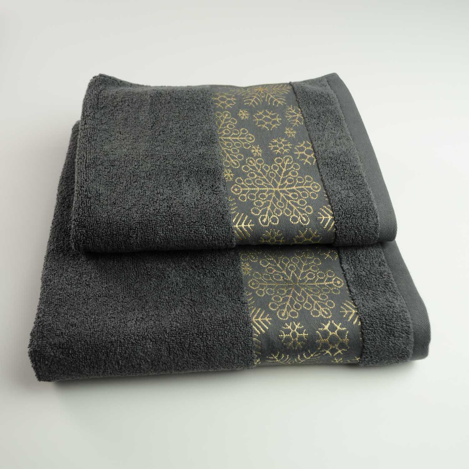 Комплект махровых полотенец GM Textile Merry Christmas Снег 2 шт. 50х90 см/70х140 см Темно-серый (500-2k-mk-s-dgrey)