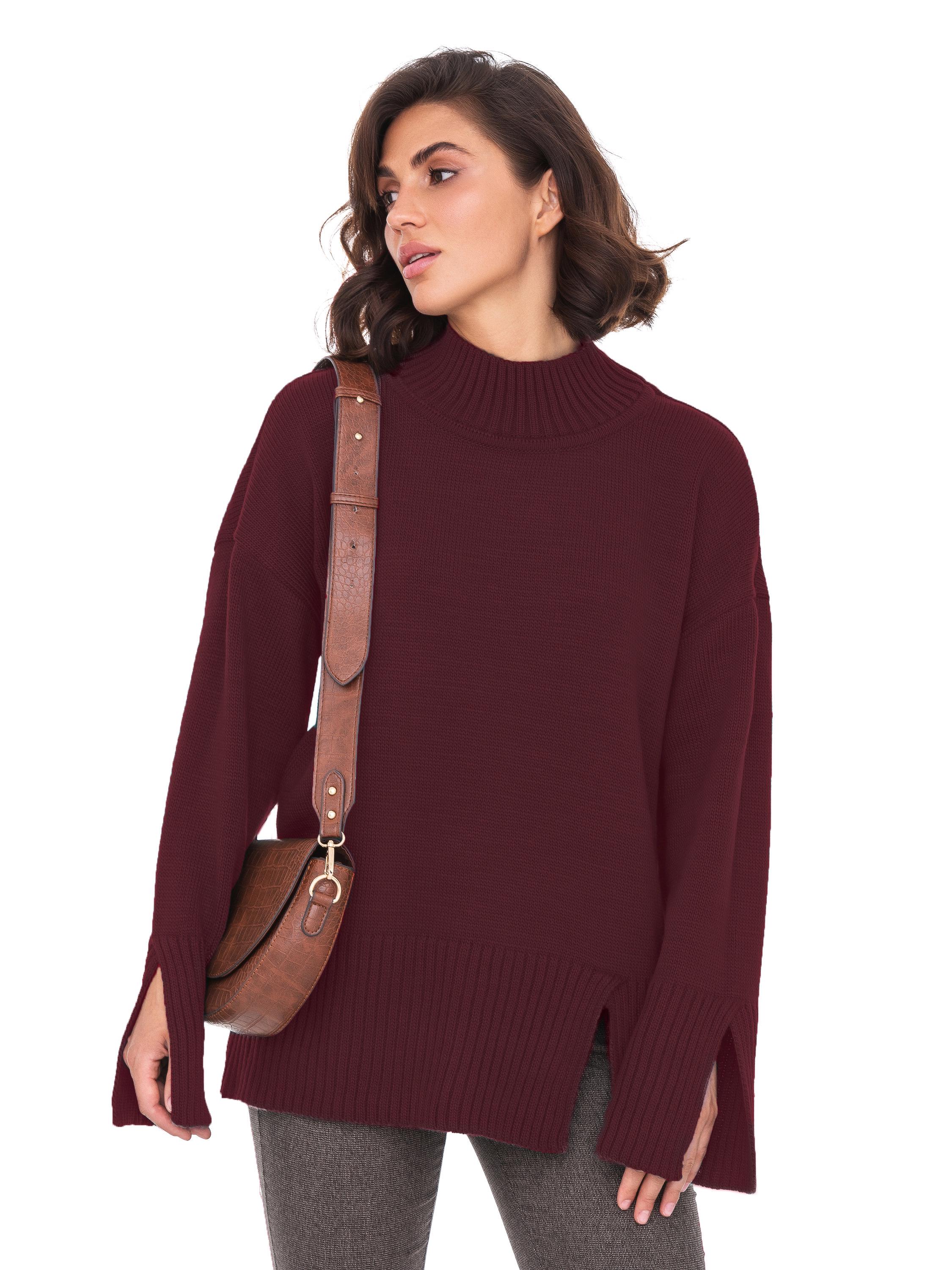 Свитер вязаный SVTR с разрезами р. 44-52 Бордо (555) - фото 2 Свитер вязаный SVTR с разрезами р. 44-52 Бордо (555) - фото 2