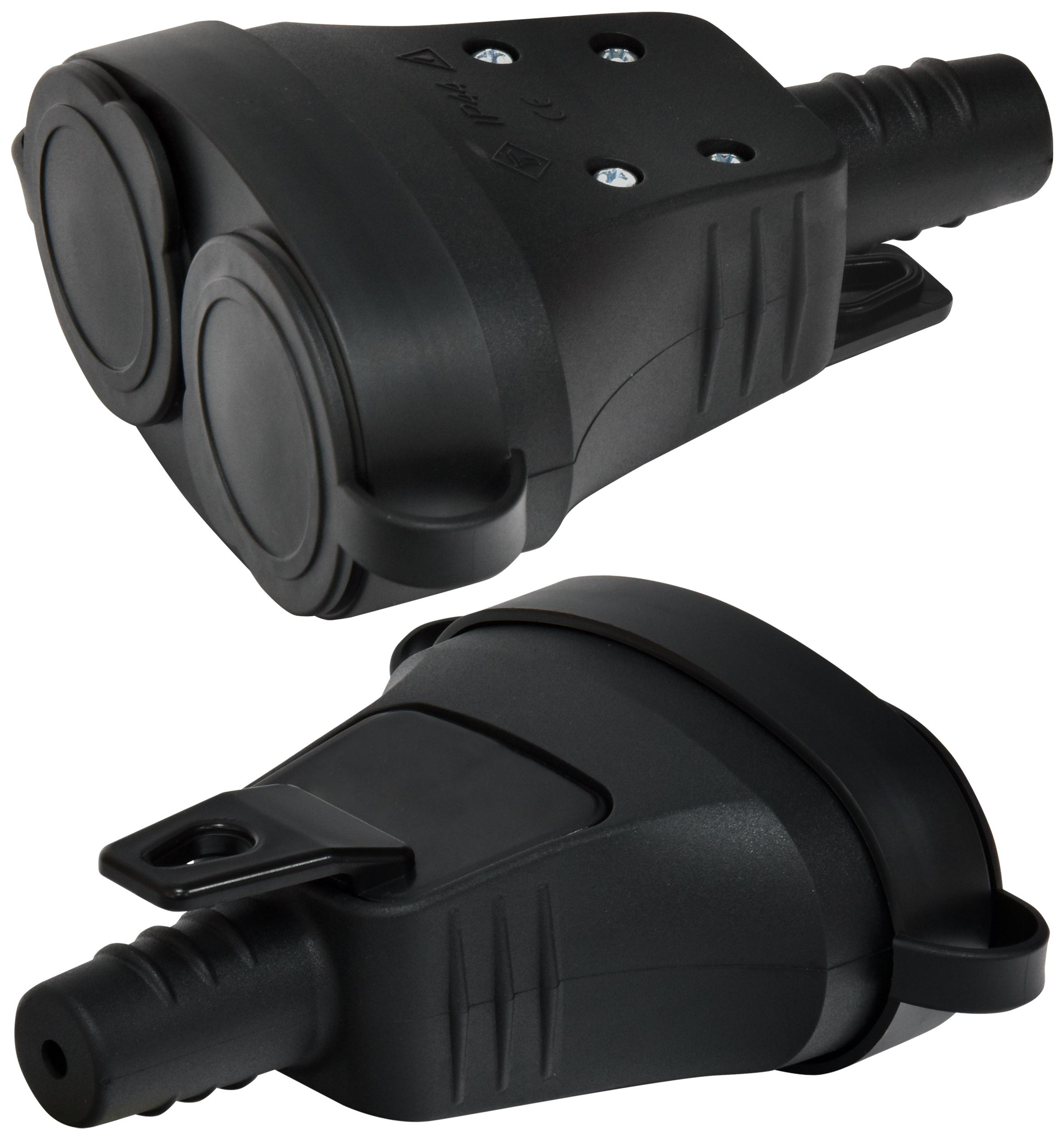 Розетка кабельна ETI ERS-2C подвійна із заземленням каучук із кришкою IP44 Чорний (4481013) - фото 5