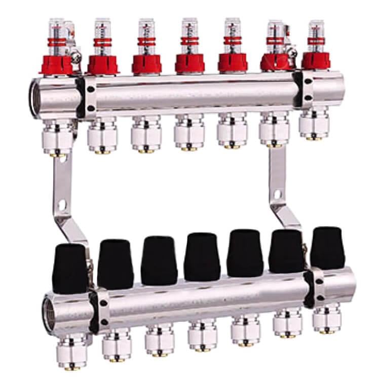 Коллектор для теплого пола DJOUL 1x3/4 на 7 контура с расходомерами евроконус (DJ2016207A) - фото 1