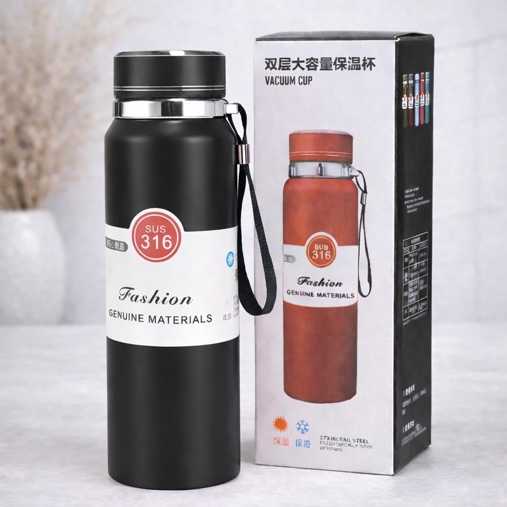 Термос вакуумний 124701 800 мл із нержавіючої сталі 316 із ситечком і петлею для перенесення Чорний Термос вакуумний 124701 800 мл із нержавіючої сталі 316 із ситечком і петлею для перенесення Чорний