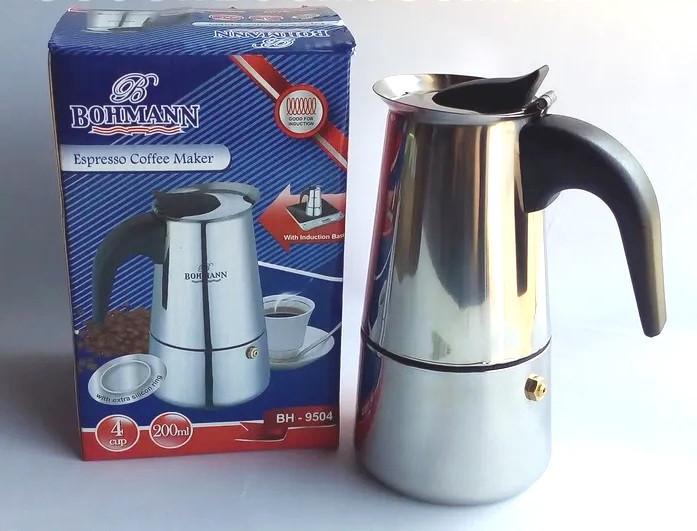 Гейзерная кофеварка Bohmann из нержавеющей стали 200 мл на 4 чашки (BH-9504) - фото 5 Гейзерная кофеварка Bohmann из нержавеющей стали 200 мл на 4 чашки (BH-9504) - фото 5