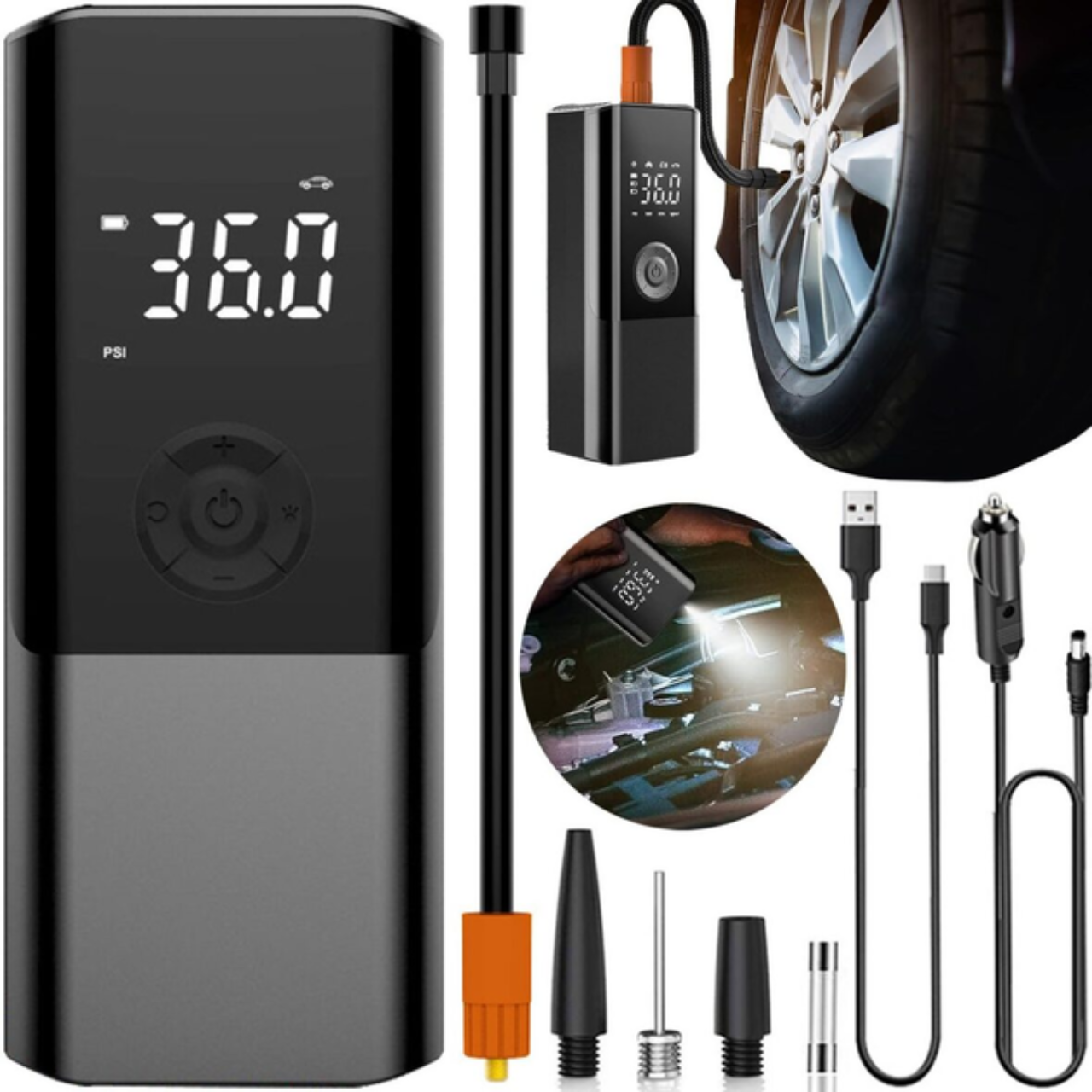 Автокомпресор портативний Heckermann CZK-3690 акумуляторний насос з ліхтариком та повербанком 6000 мАг (CZK-3690) - фото 2 Автокомпресор портативний Heckermann CZK-3690 акумуляторний насос з ліхтариком та повербанком 6000 мАг (CZK-3690) - фото 2