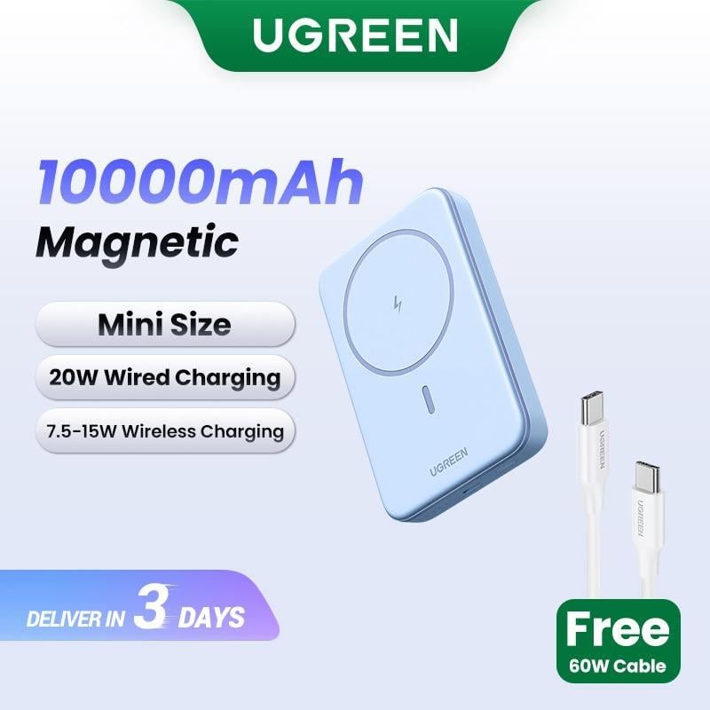Повербанк магнитный Magsafe Ugreen PB561 10000 mAh 20 Вт с беспроводной зарядкой для iPhone Blue (26389496) - фото 2
