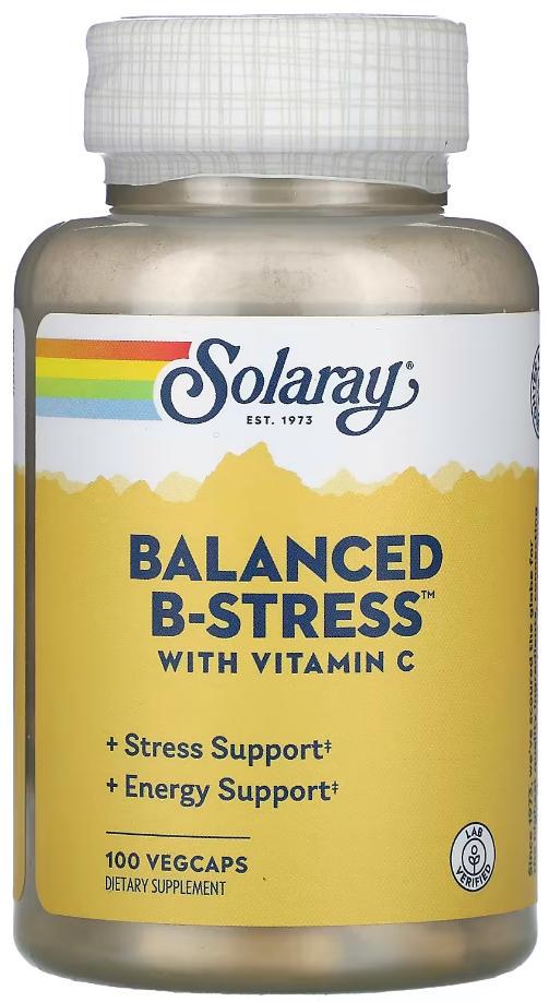 Комплекс В-стресс Витамины группы В с витамином С Solaray Balanced B-Stress with Vitamin C 100 капсул