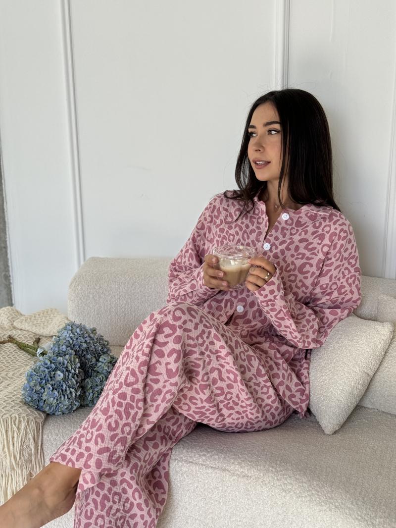 Піжама жіноча з мусліну Leo XL Пудровий (MR26217773) - фото 3 Піжама жіноча з мусліну Leo XL Пудровий (MR26217773) - фото 3